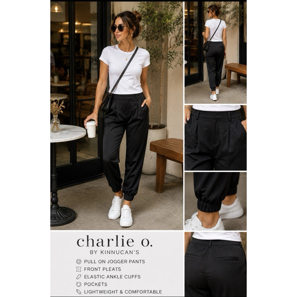 Charlie O By Kinnucan’s Black Pull On Jogger Pants Women’s Small Pleated Ankle