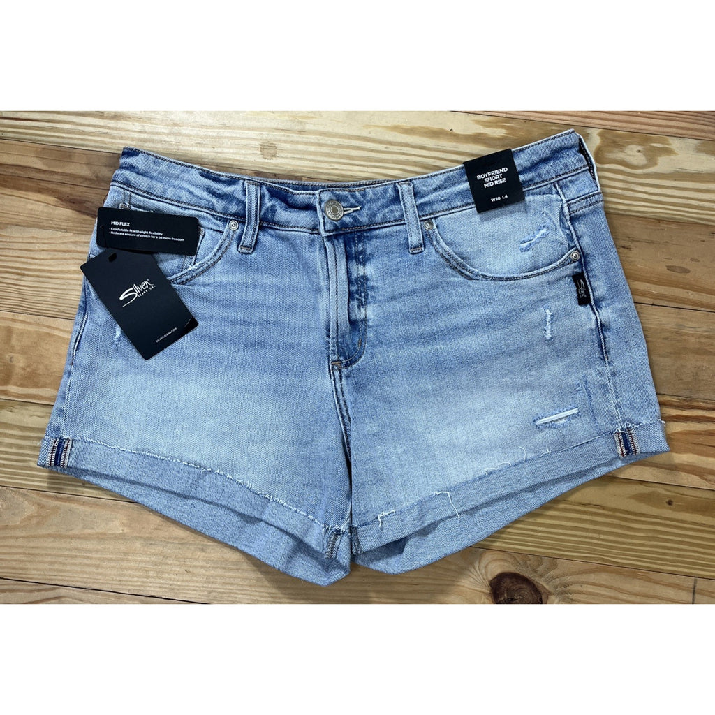 Silver Jeans Co. Womens Rolled Cuff Boyfriend Short, Indigo Size W30 L4
