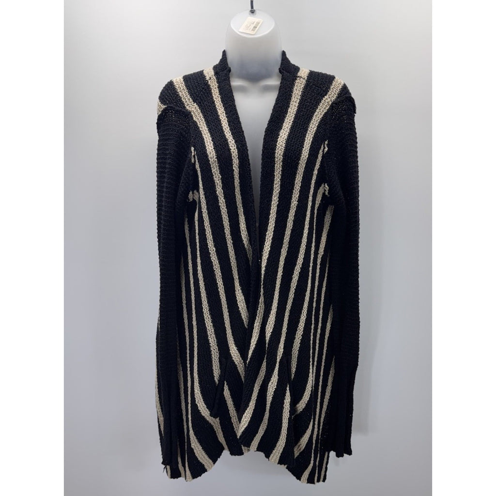 Free People Black Beige Chevron Striped Chunky Circle Cardigan Sweater Size Med