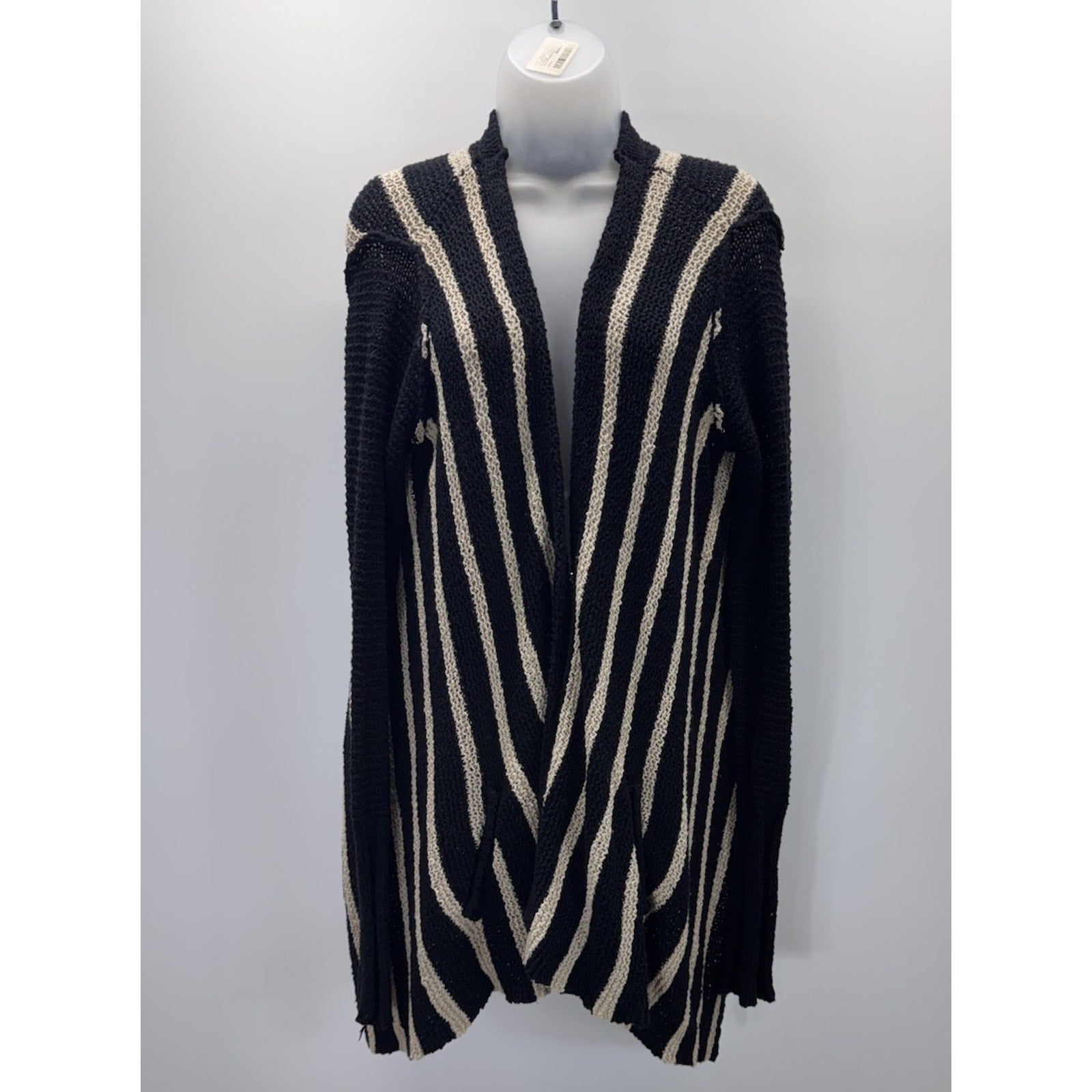 Free People Black Beige Chevron Striped Chunky Circle Cardigan Sweater Size Med