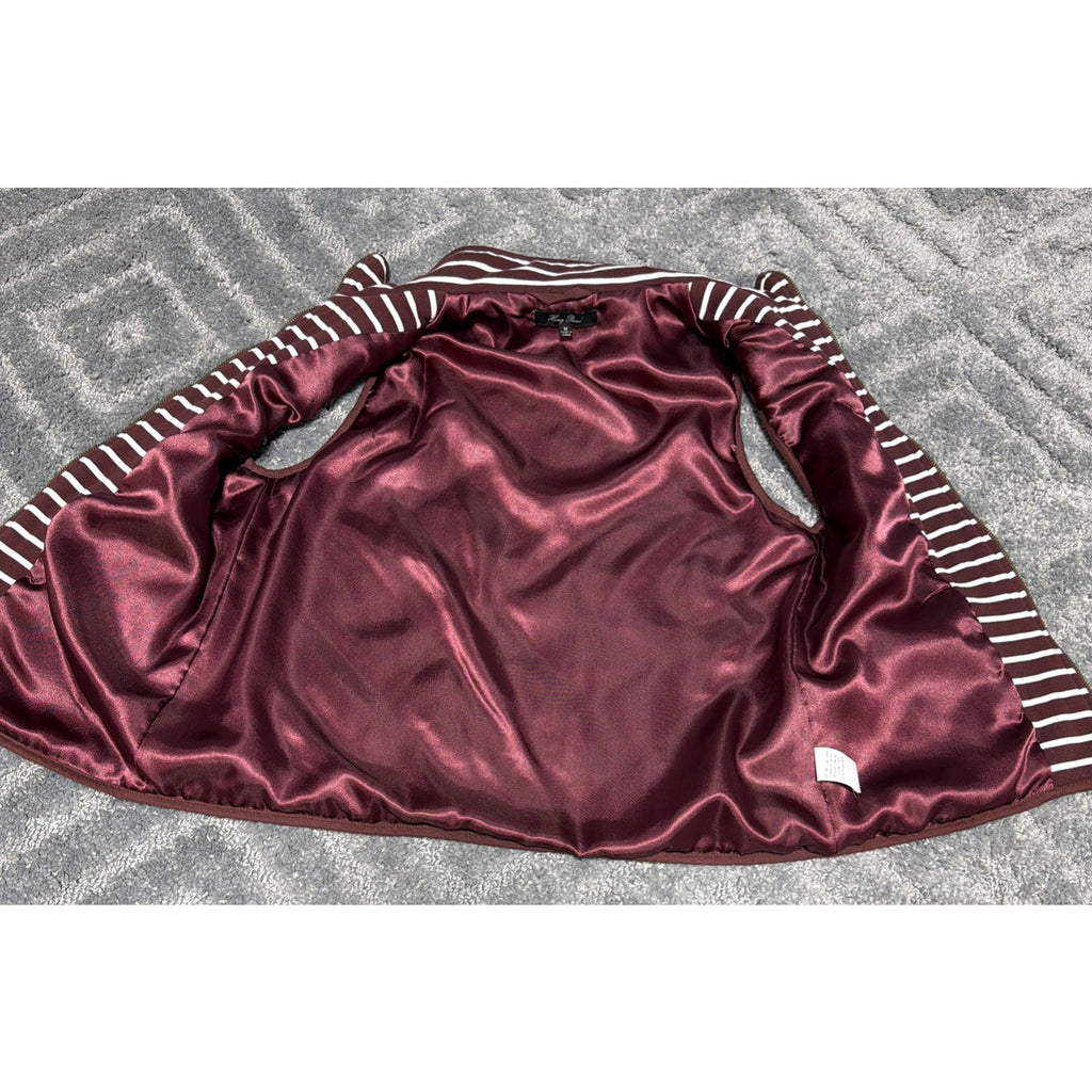 Honey Punch Quilted Linen Blend Red White Stripe Zip Front Lined Vest Medium