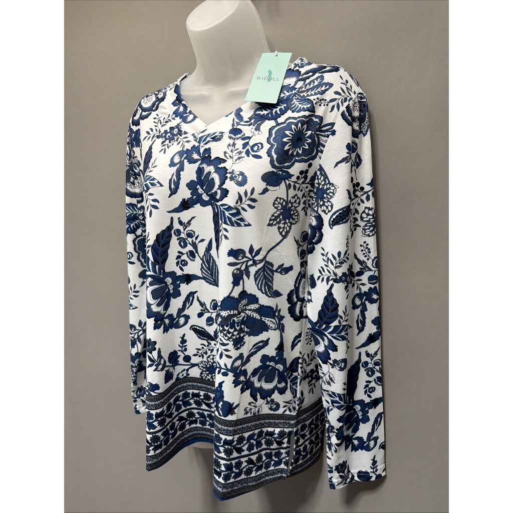 New WIHOLL Women's Blouse Top Long Sleeve V-Neck Floral Print Stretch Size M