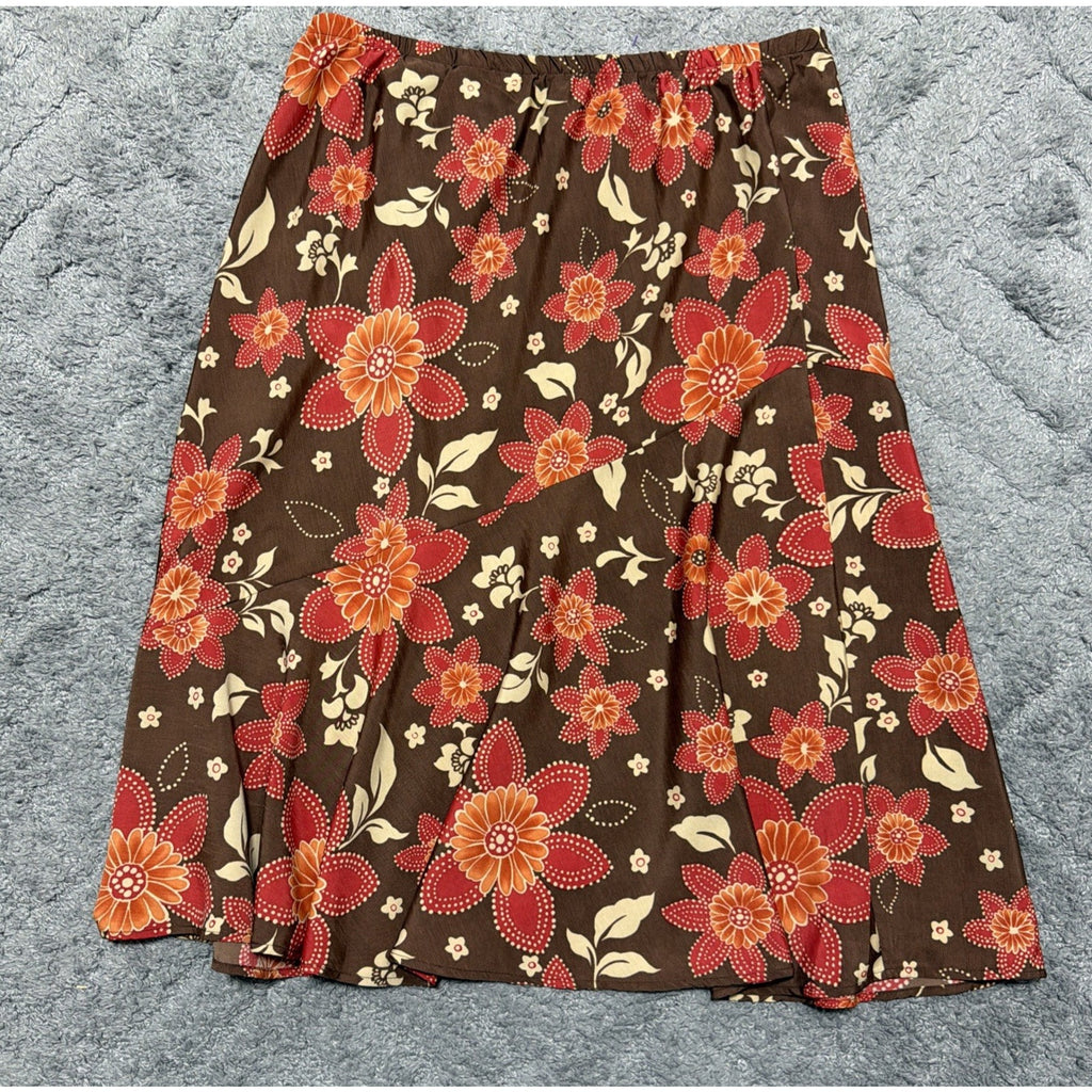 Alfred Dunner Womens Brown Floral Long Modesty Below the Knee Skirt Size 14 NWT