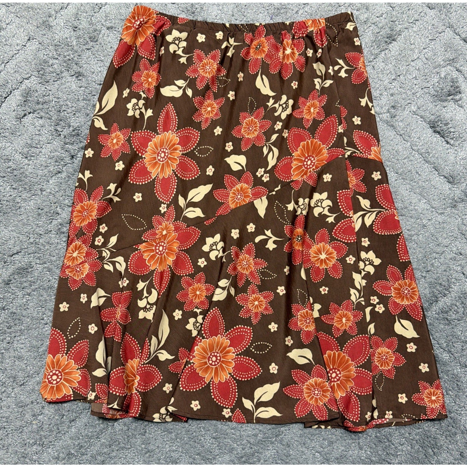 Alfred Dunner Womens Brown Floral Long Modesty Below the Knee Skirt Size 14 NWT