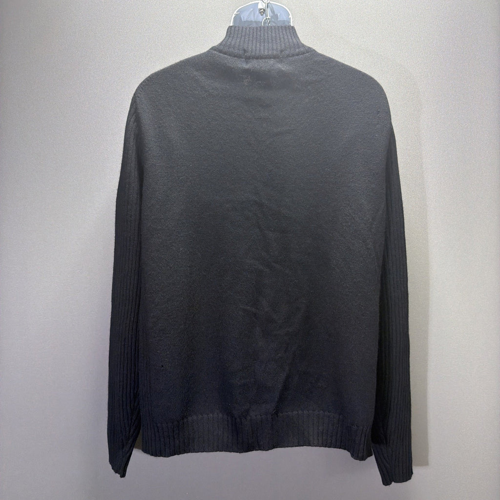 Newton Trading Co Mens XL Black 100% Merino Wool Full Zip Sweater. Flaw