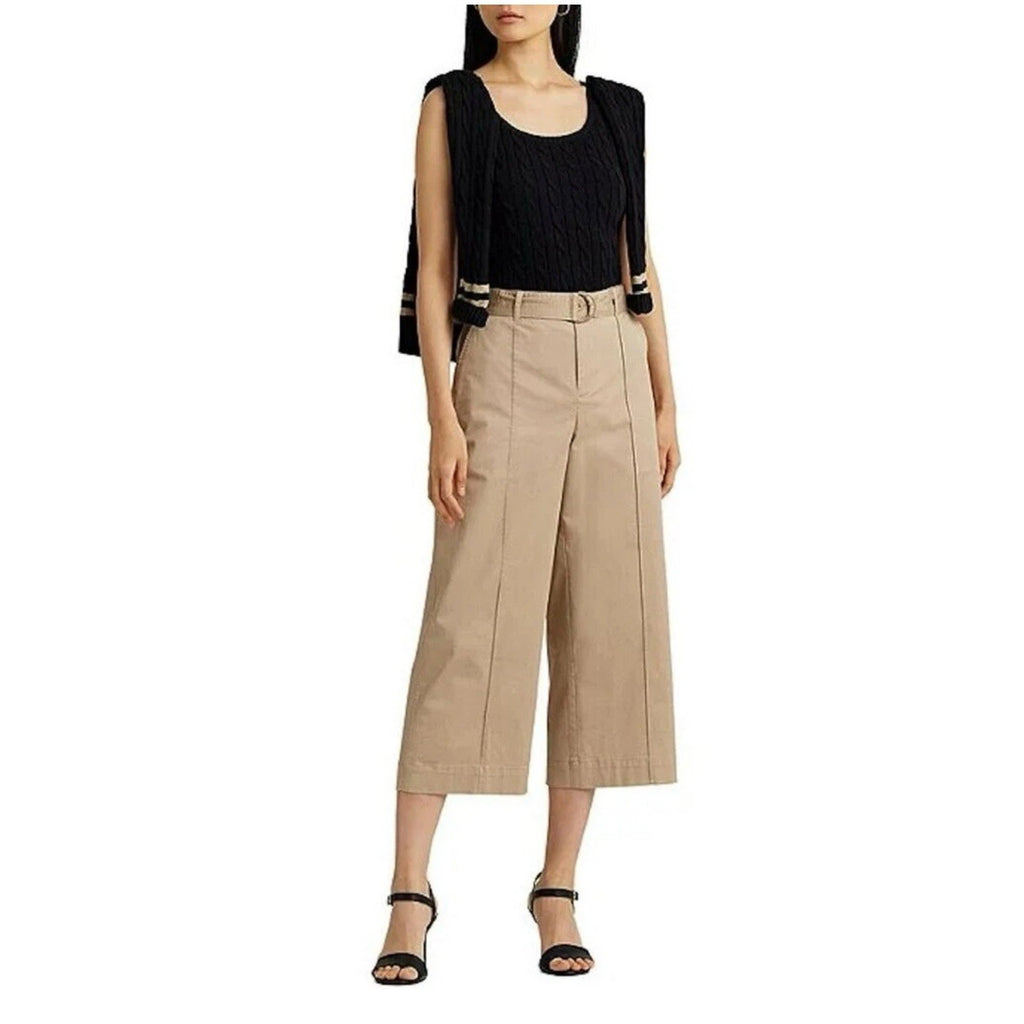 Ralph Lauren Beige Brienda Wide Leg Belted Capri Pants Size 10