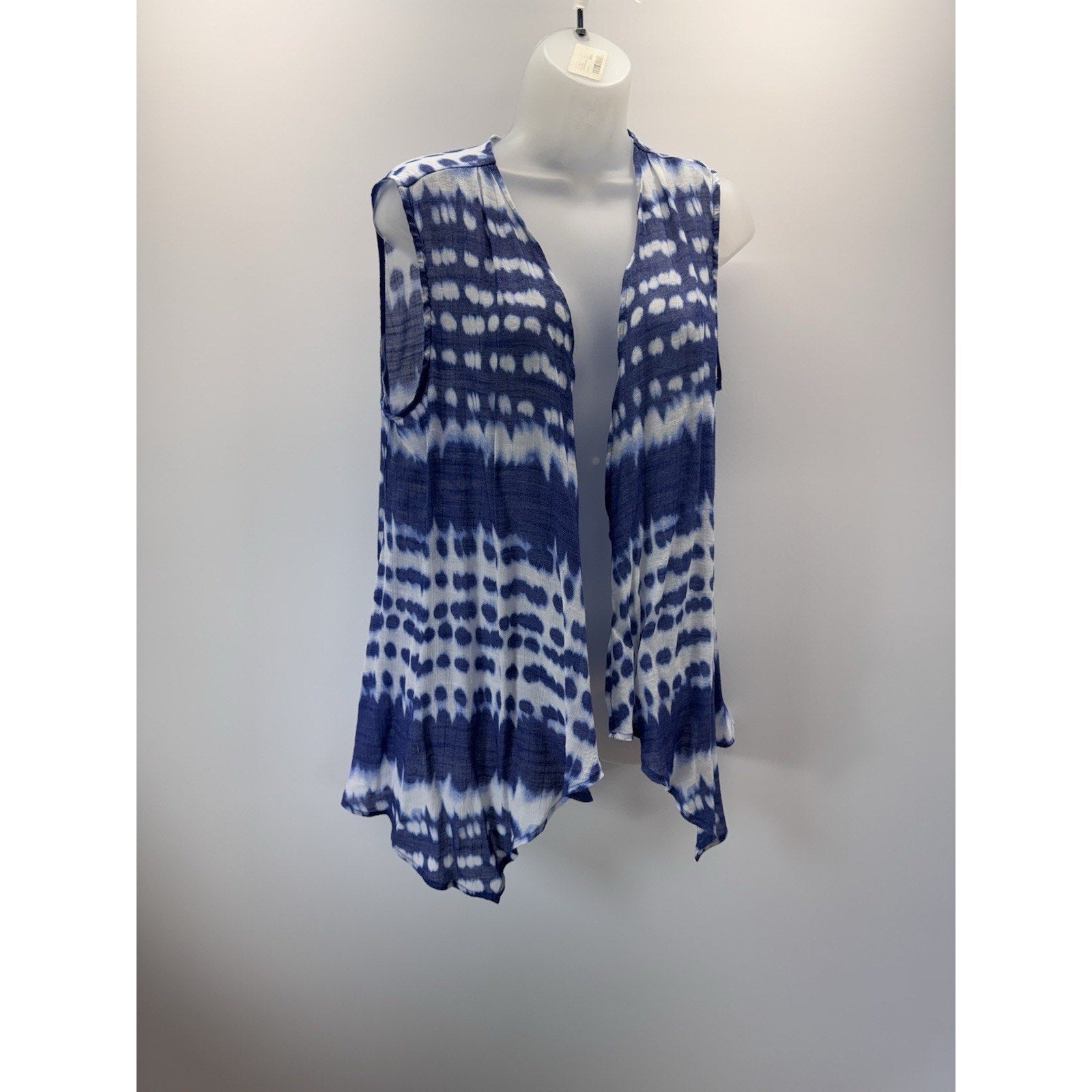 Brina & Em Women’s Sleeveless Blue & White Tie Dyed Cardigan Cover Up Size Large