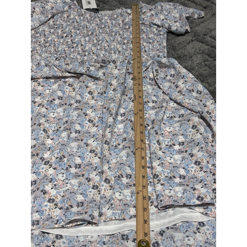 Mikarose Blue Floral Smocked Babydoll Midi Dress Women’s Size XXXL New
