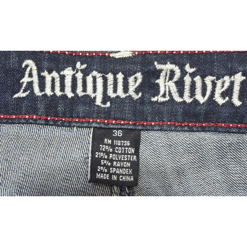 Antique Rivet Jeans Rhinestone Studded Denim 36 High Rise Thick Stitch NWT