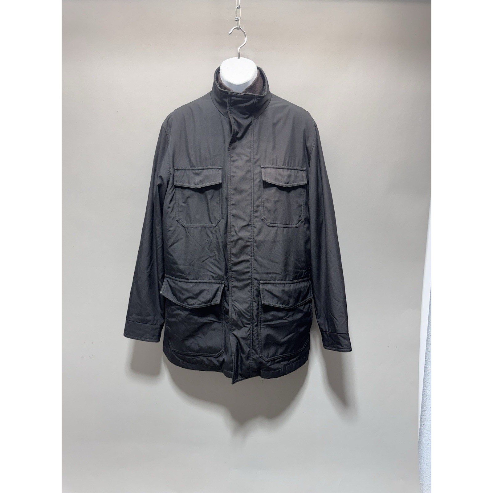 Structure Mens L Black Utility Field Jacket Full Zip Snap Pockets Insulated Coat