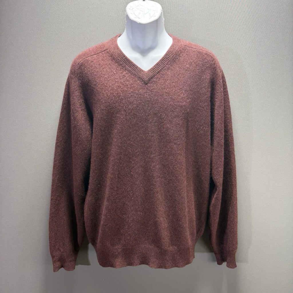 Woods & Gray Mens M 100% Cashmere V Neck Sweater Burgundy Maroon Quiet Luxury