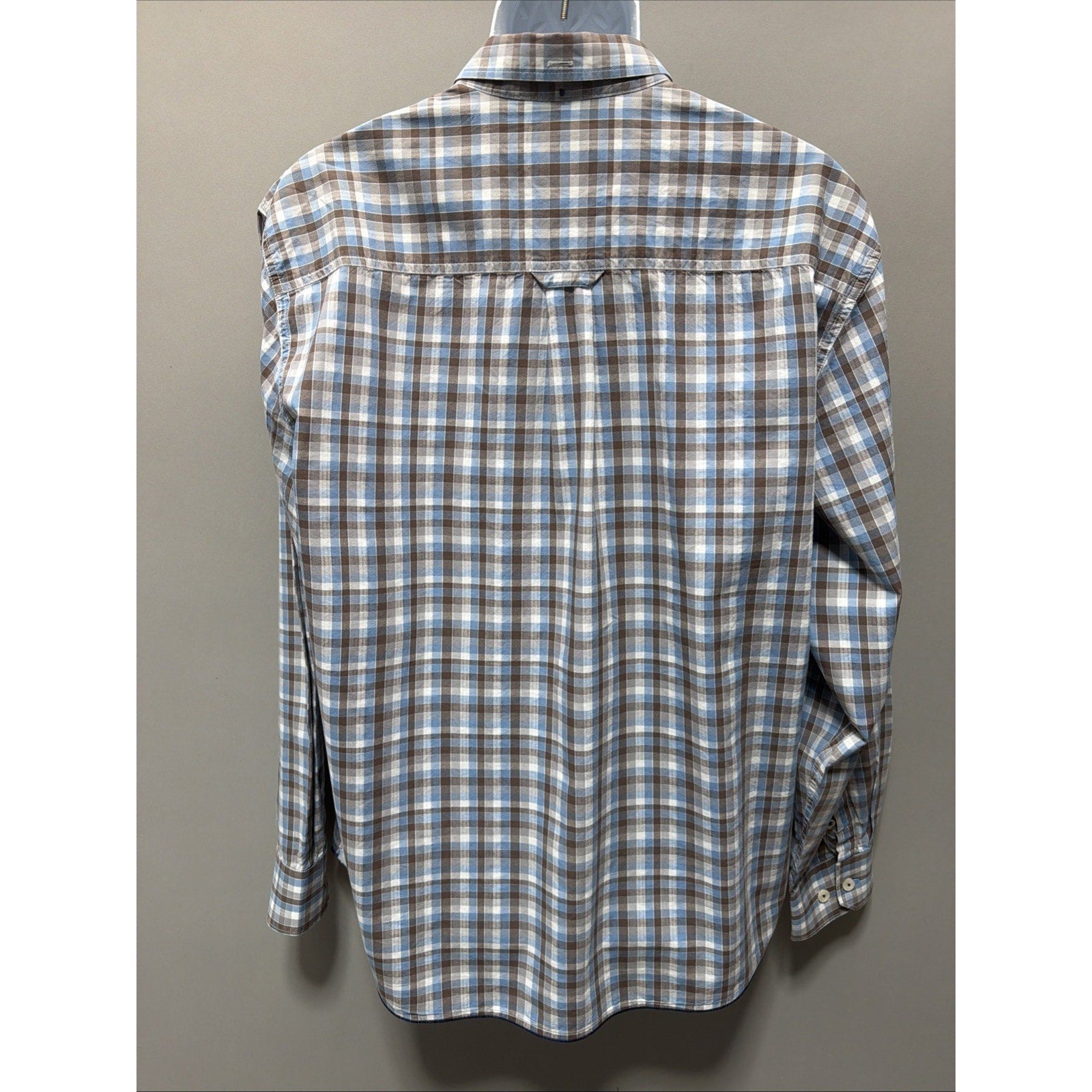 Tommy Bahama Shirt Mens XL Blue Brown Plaid Island Fit Button Up Logo
