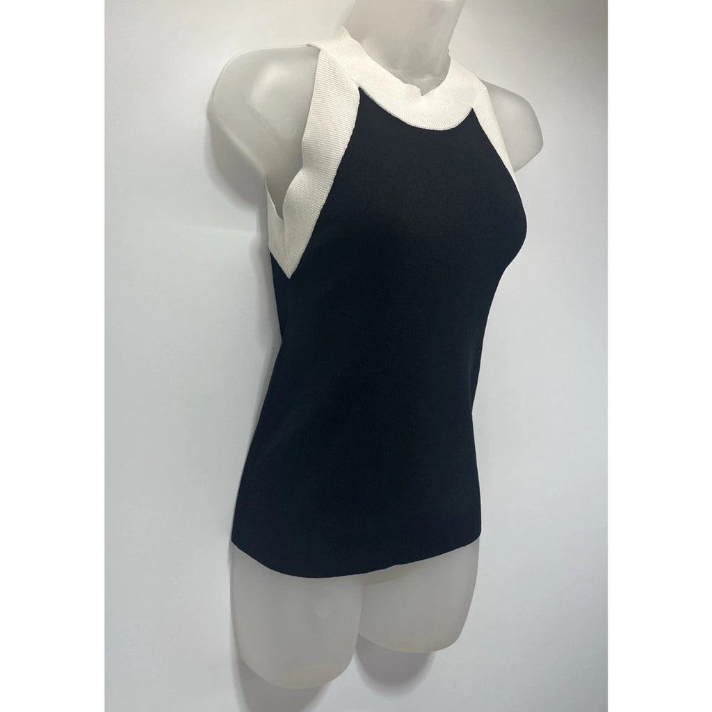 Ann Taylor Factory Tank Top- Black White Colorblock -Front-Knit-Sleeveless XS