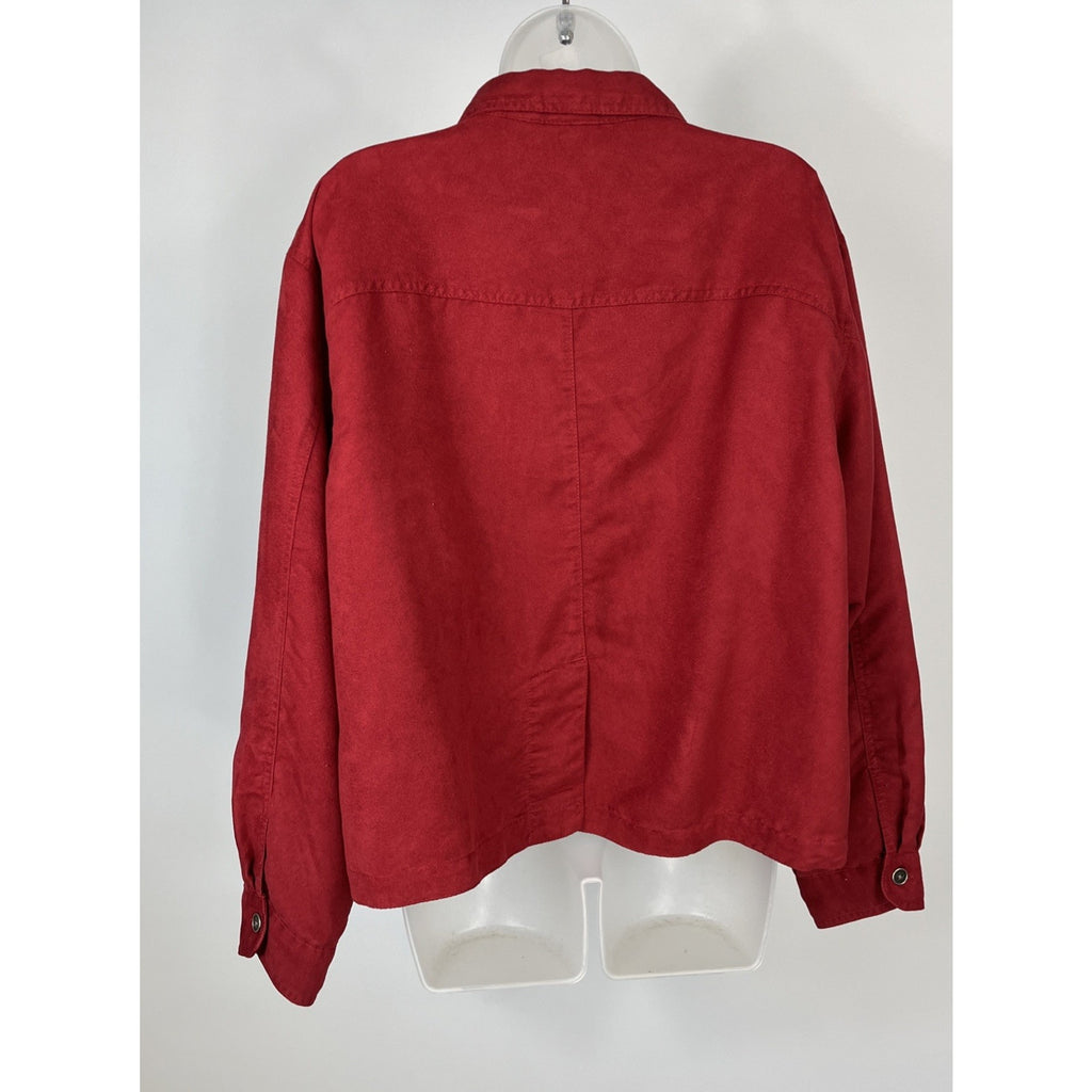 CHICO'S Shacket Women 3 Red Button Up L/S Sueded Boxy Side & Back Slits Top