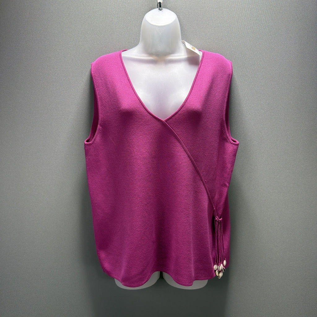 cable & gauge KNIT TOP Plus Size 1X Sleeveless FUCHSIA PINK Seashell Detail New