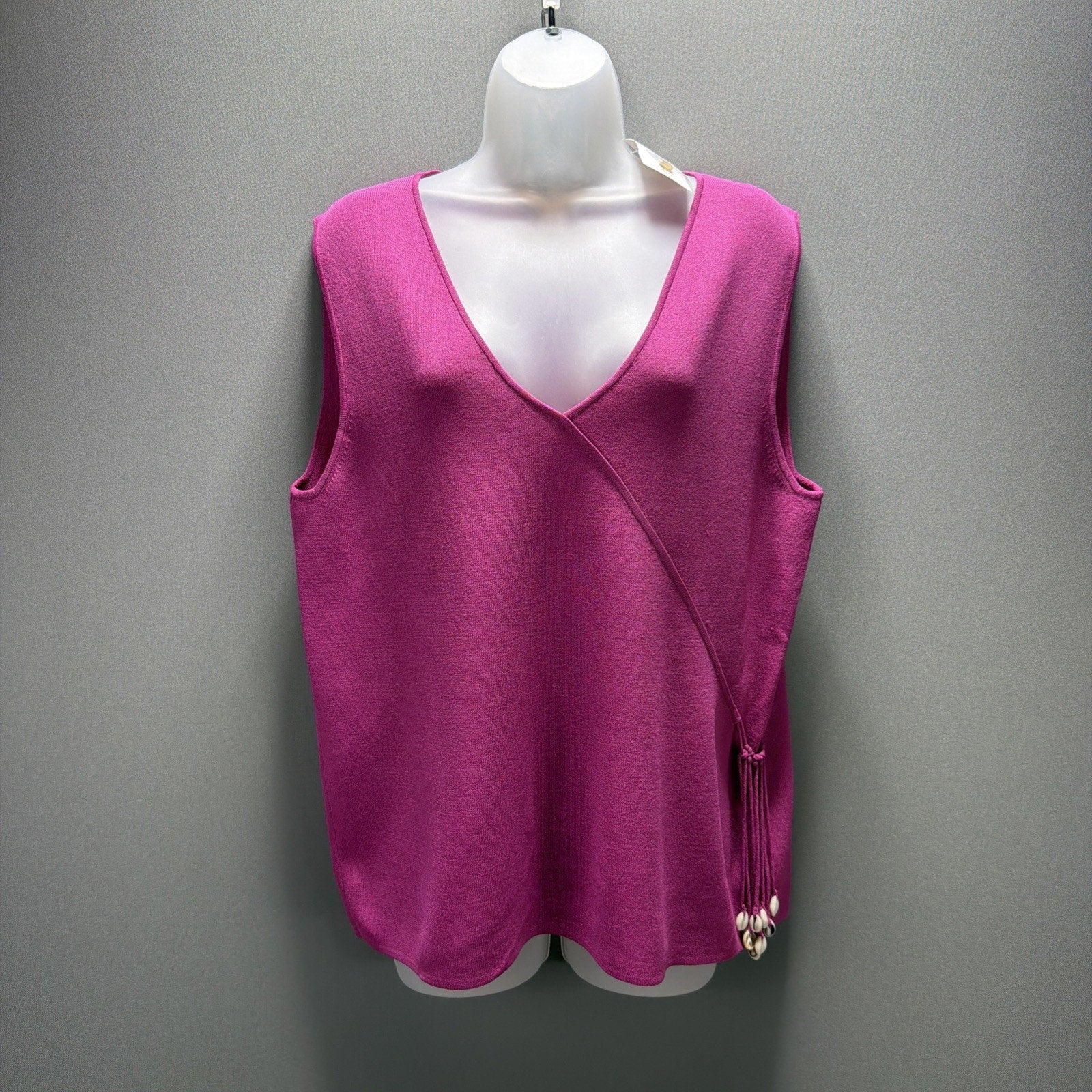 cable & gauge KNIT TOP Plus Size 1X Sleeveless FUCHSIA PINK Seashell Detail New