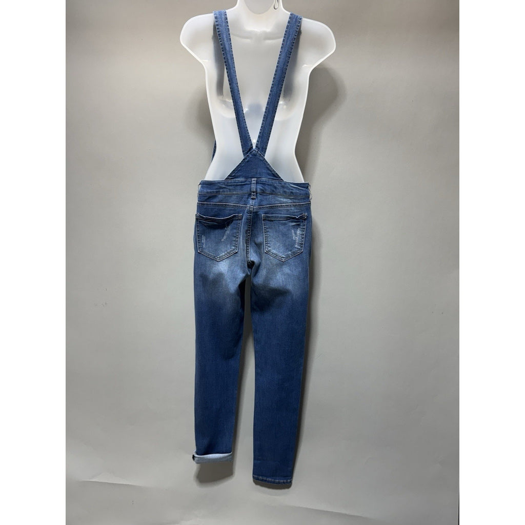 Wax Jean Denim Overalls Womens Small Distressed Skinny Ankle Bib Medium Wash