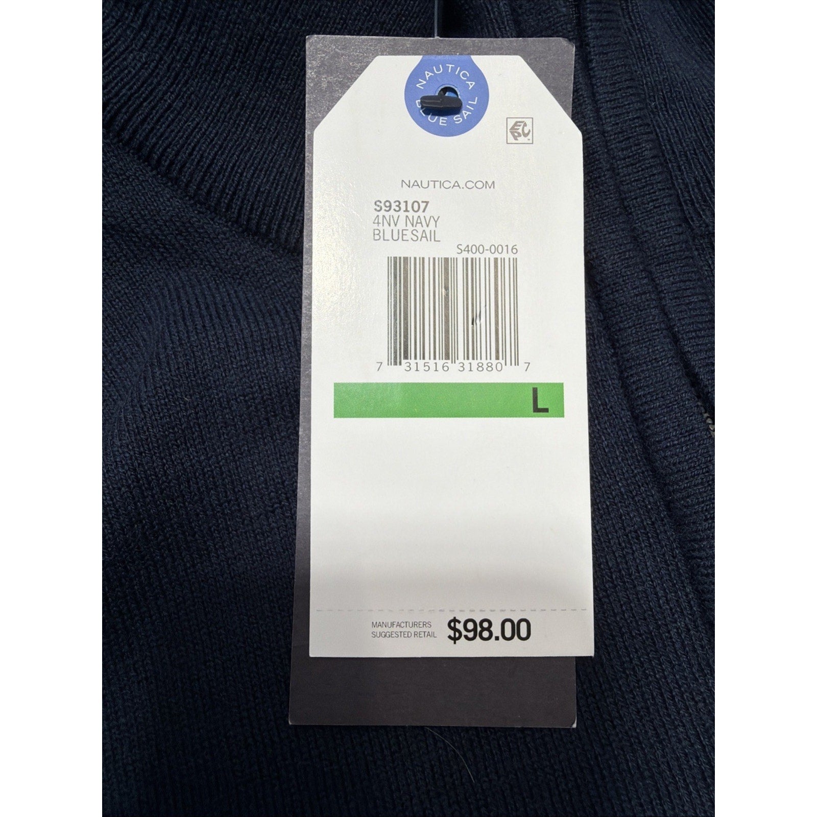 Mens Nautica Navtech Blue Sail Navy White Striped 1/4 Zip Sweater L New