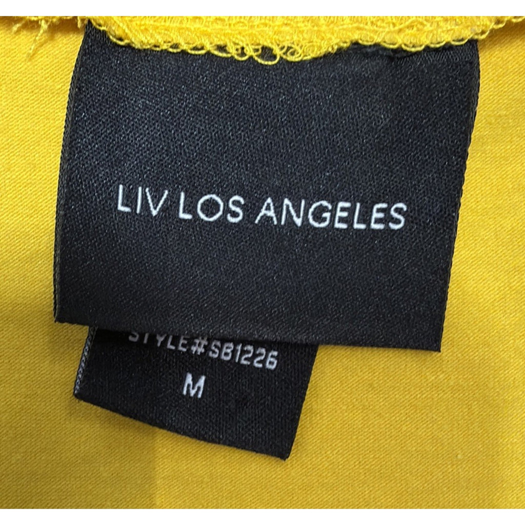 Women's Yellow Floral Liv Los Angeles Blouse Top Embroidered Bell Sleeve Size M