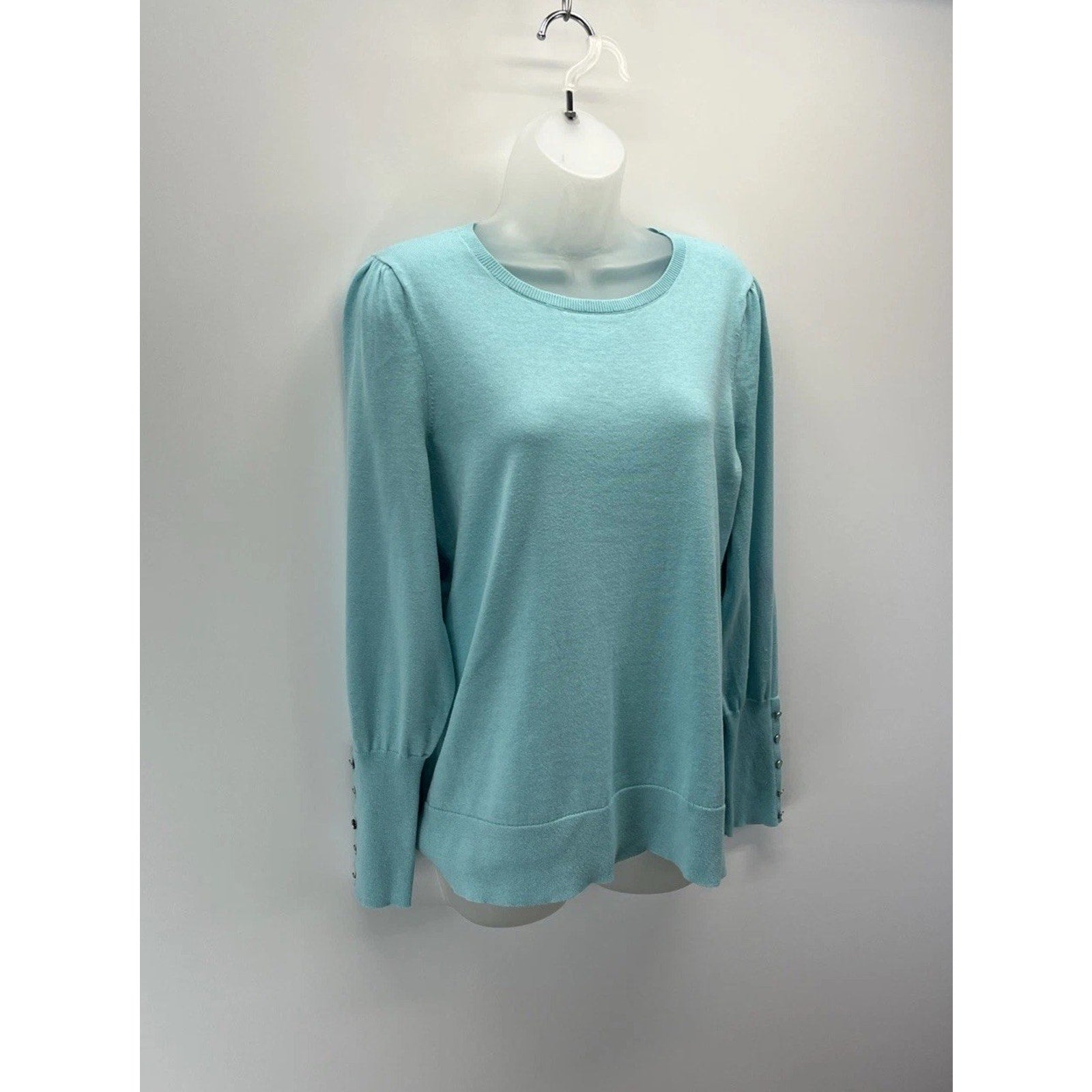 Talbots Sweater Blue Cotton Pearl Buttons Preppy Size Medium