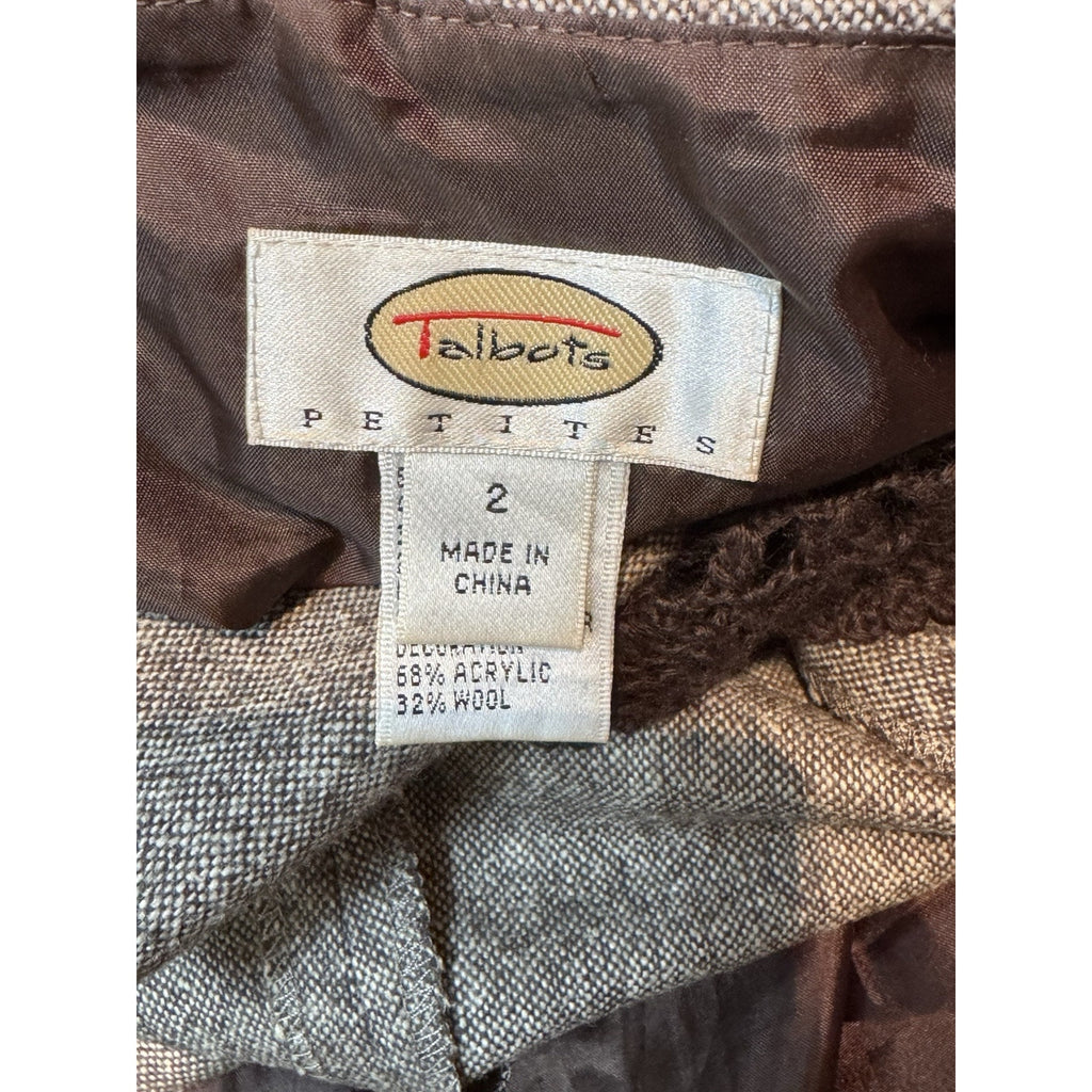Talbots Women's A Line Skirt Size 2 Brown Wool Blend Crochet Hem Accent