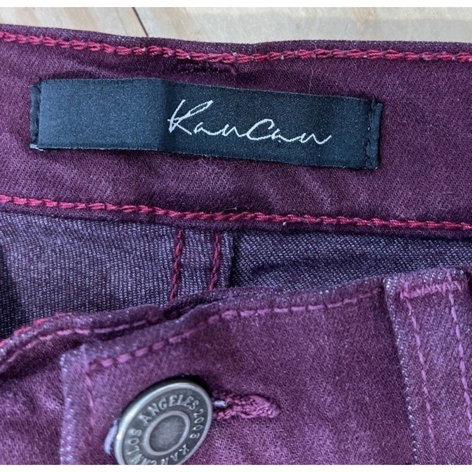 KanCan Women's 25 Skinny Jeans Burgundy Ripped Knees Stretch Denim Jegging