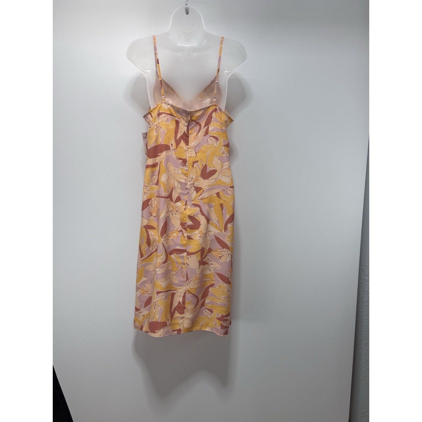 Nine West Strappy Ruched Midi Yellow Floral Summer Dress Women’s Size Medium NWT