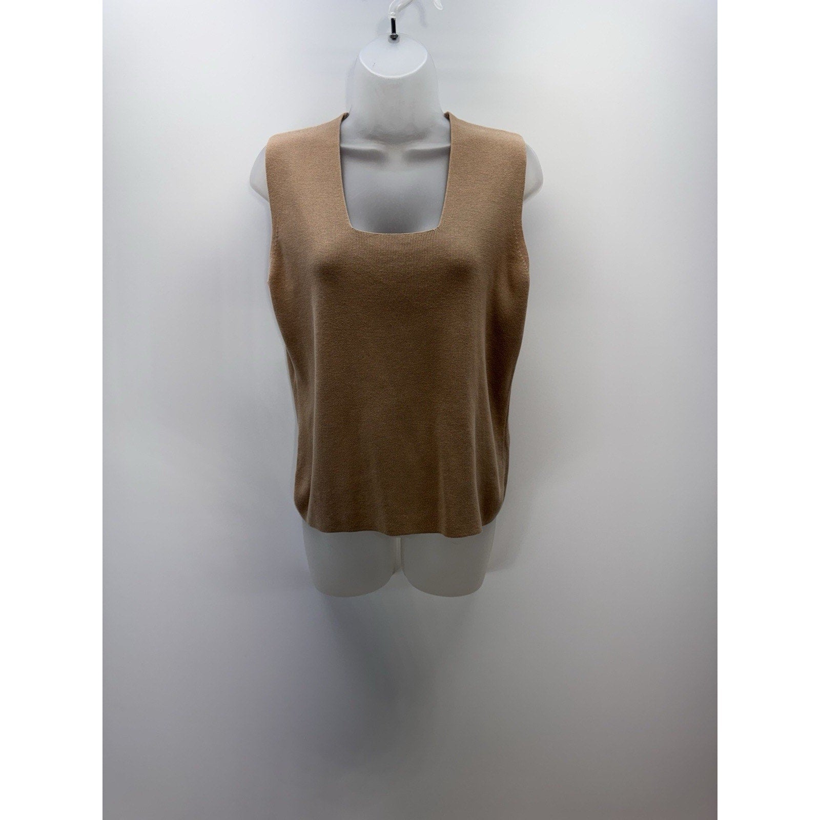 CHICO'S Square Neck Tank Camel 100% Cotton Ribbed Women’s Size 2 (US Large)