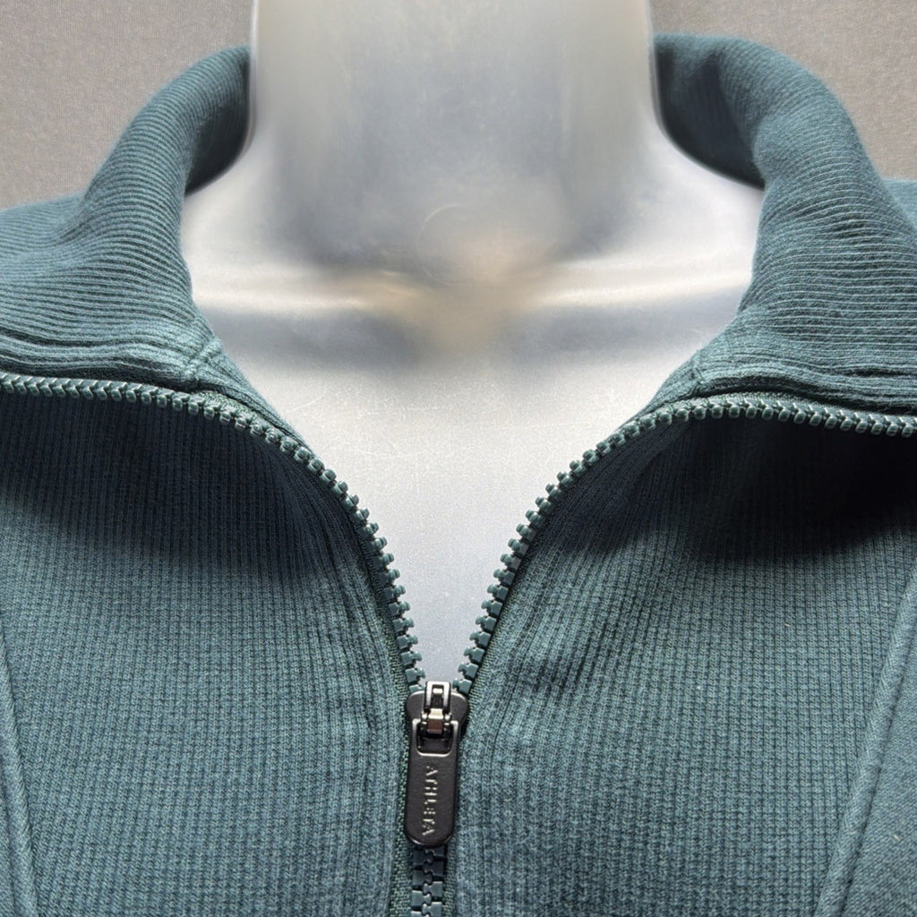 Athleta size M Medium Cozy Karma 1/2 Zip Sweatshirt Teal Stretch Pockets