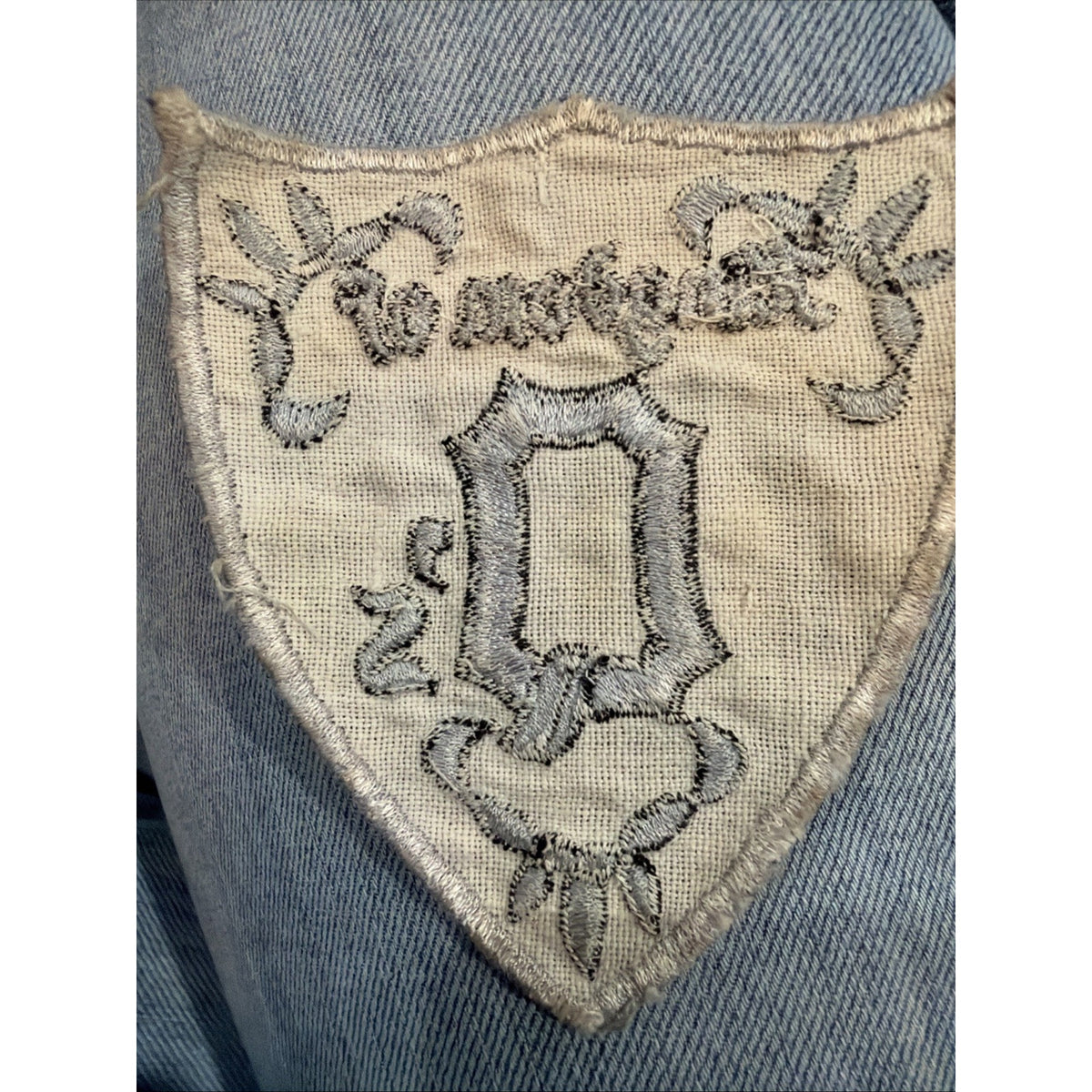 Pair White Letter Q Patches 2" Old English Gothic Embroidered Iron-On Sew-On