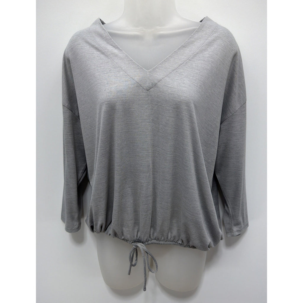 Gap Womens Top M Gray 3/4 Sleeve V Neck Solid Casual Pullover Tie Front Top