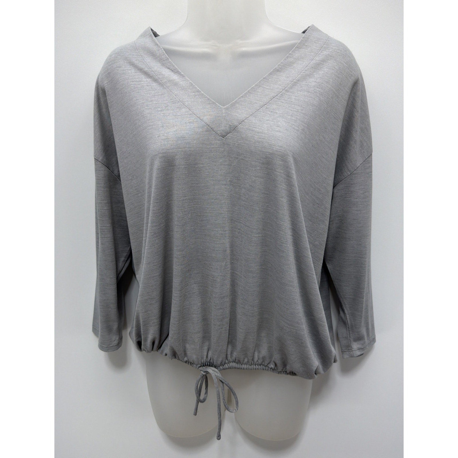 Gap Womens Top M Gray 3/4 Sleeve V Neck Solid Casual Pullover Tie Front Top