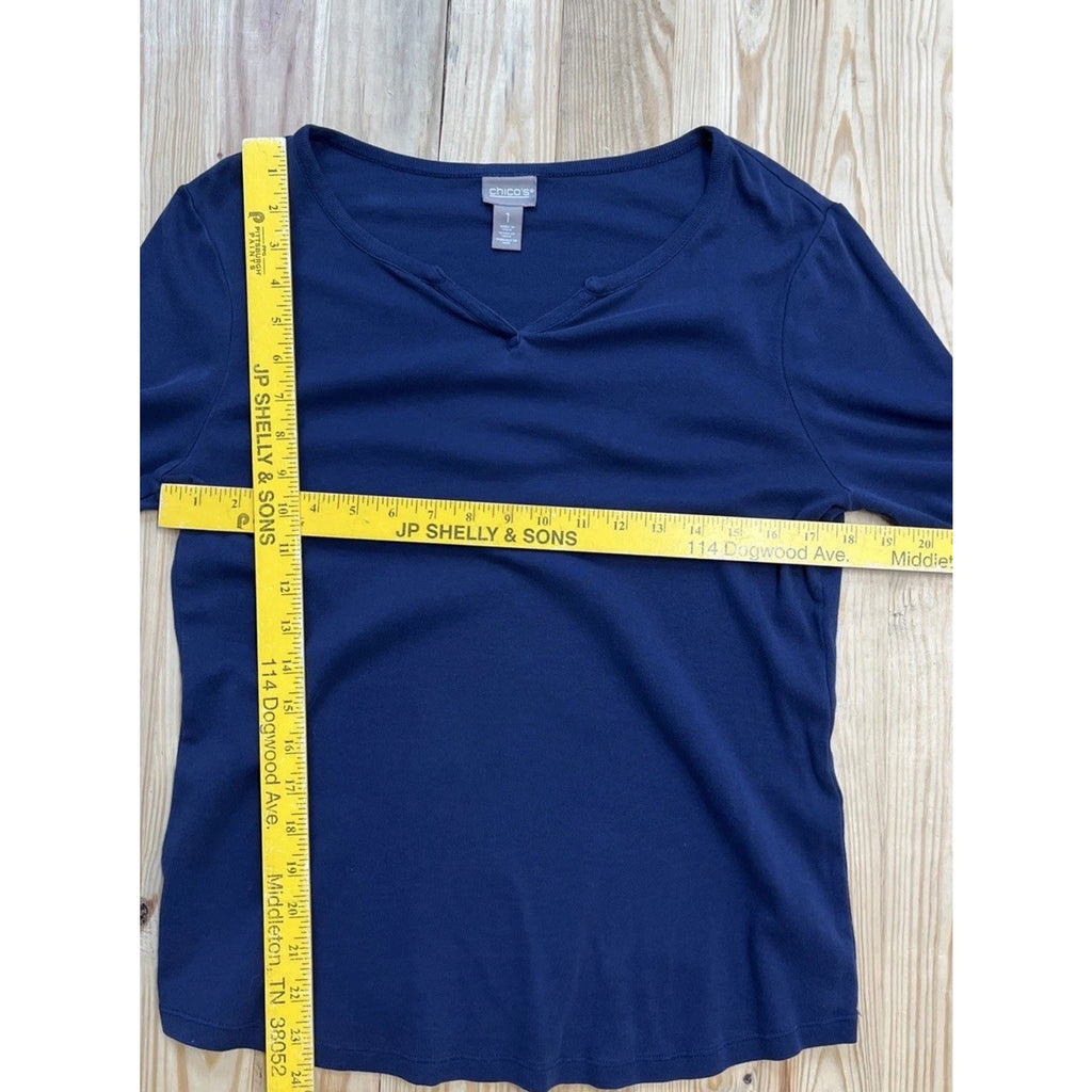 Chico's 3 Navy Blue VNeck 3/4 Sleeve Tunic Top Size 1 M