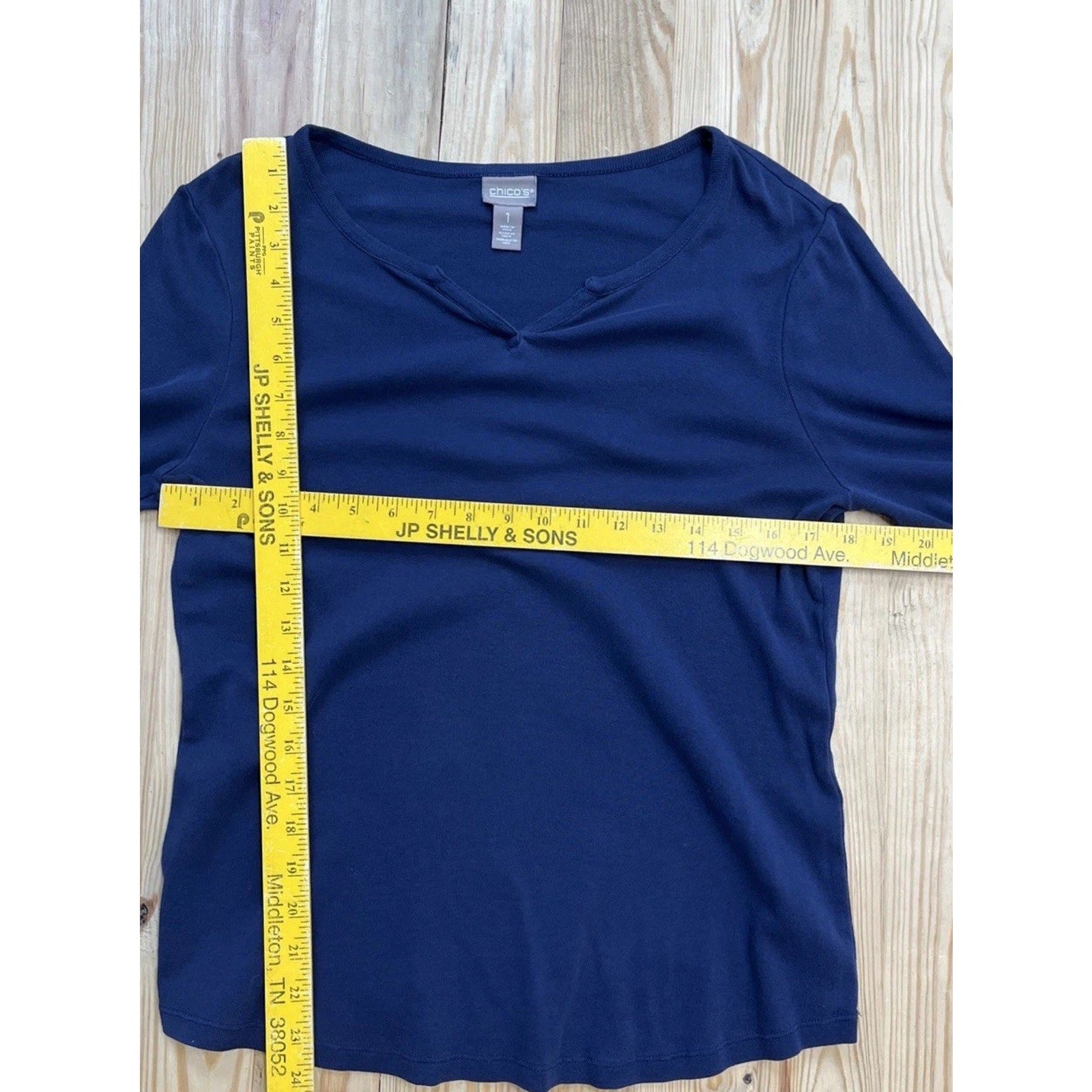 Chico's 3 Navy Blue VNeck 3/4 Sleeve Tunic Top Size 1 M