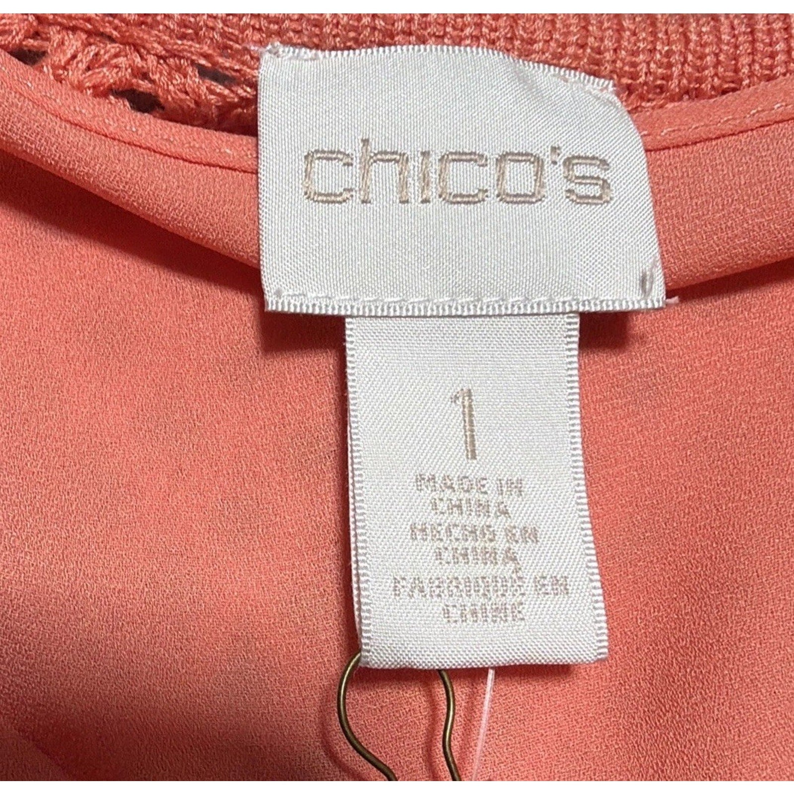 Chicos Mesh Sweater Size 1/M Sunrise Orange Knit Lined Long Sleeve Tunic NWT
