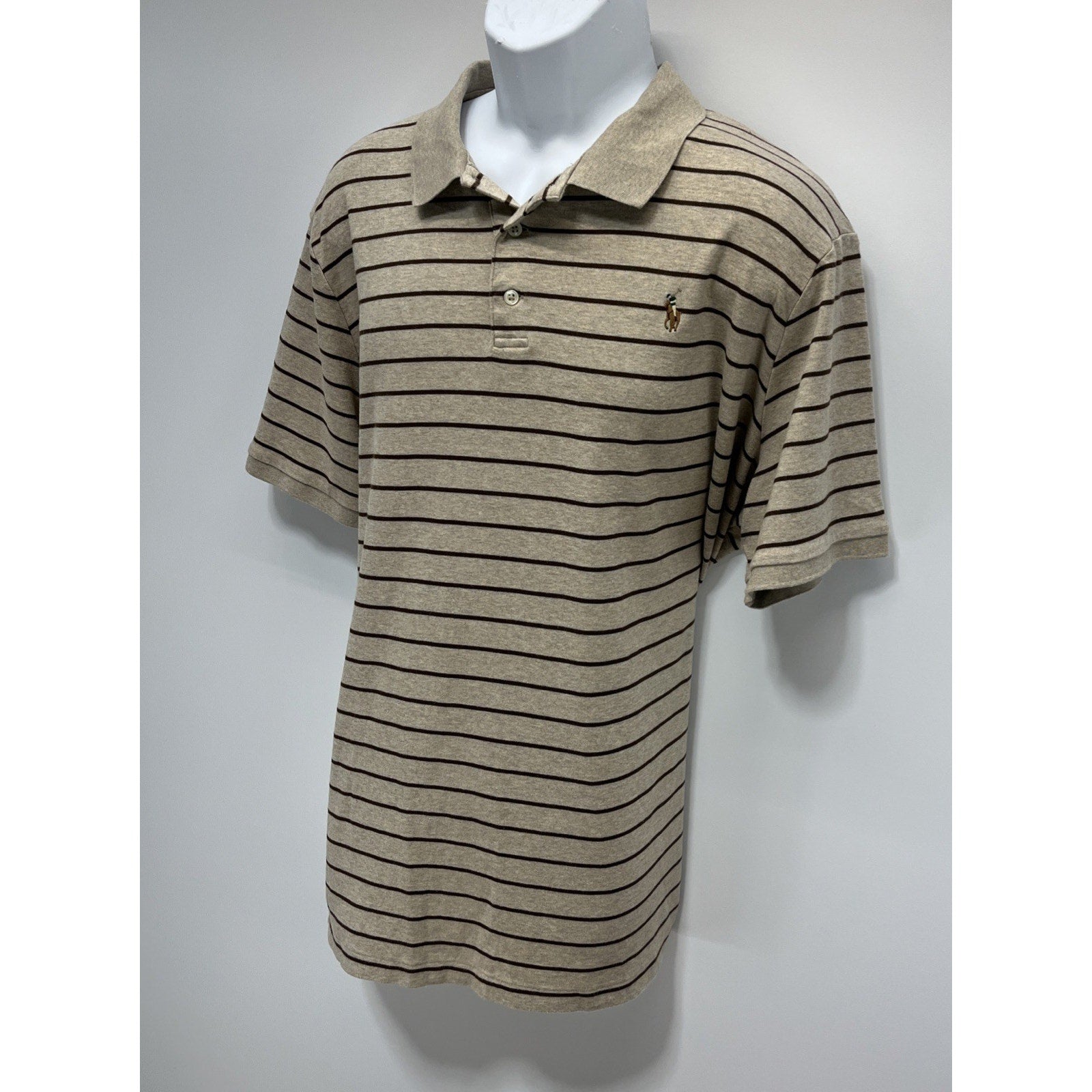 POLO RALPH LAUREN Classic Fit Stripe Polo Shirt , Brown/Beige , XXL
