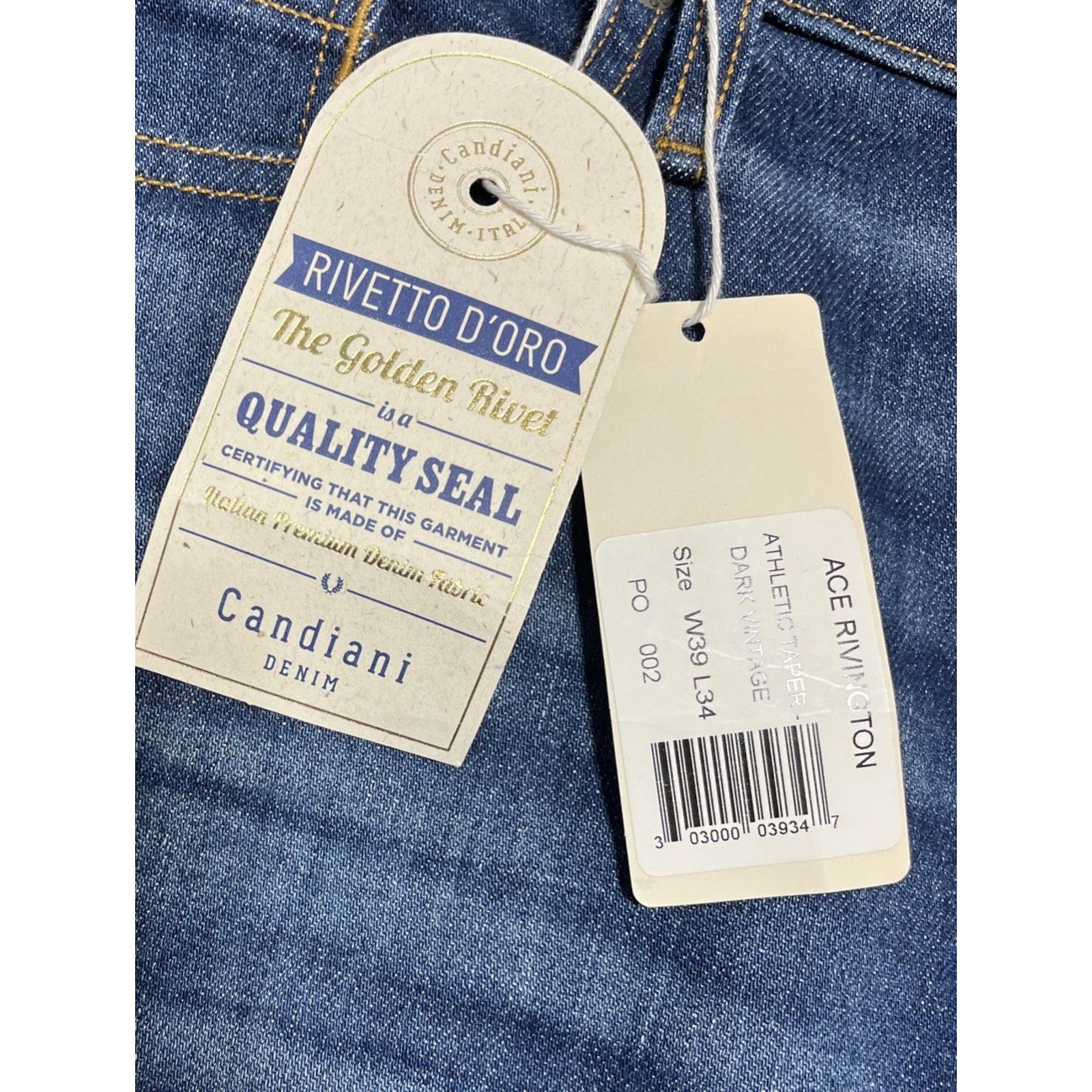 Ace Rivington Jeans Athletic taper Candiani denim Men size 39x30 NWT 229$ Msrp