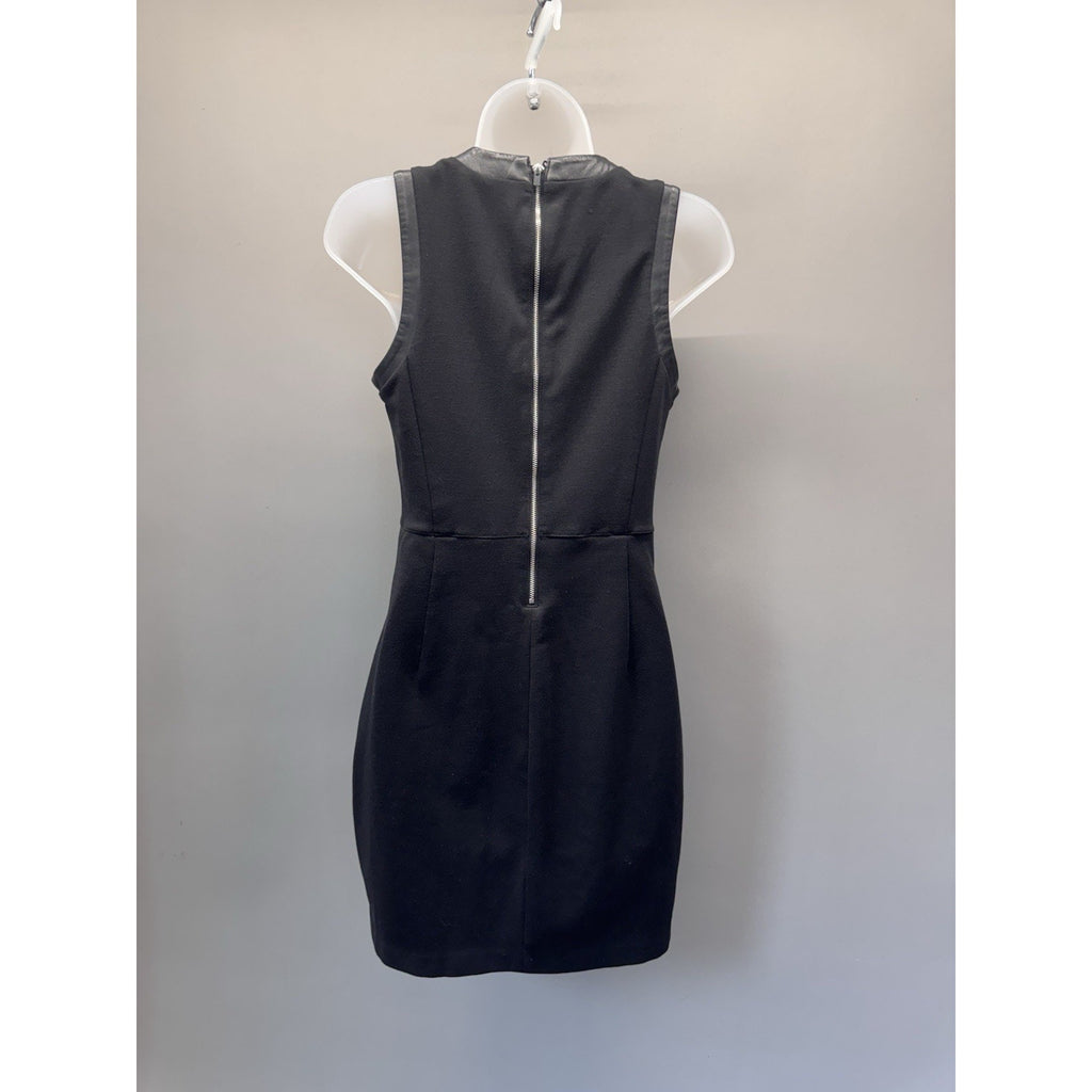 Express Black Sleeveless Sheath Dress Faux Leather Trim Zip Back Womens S