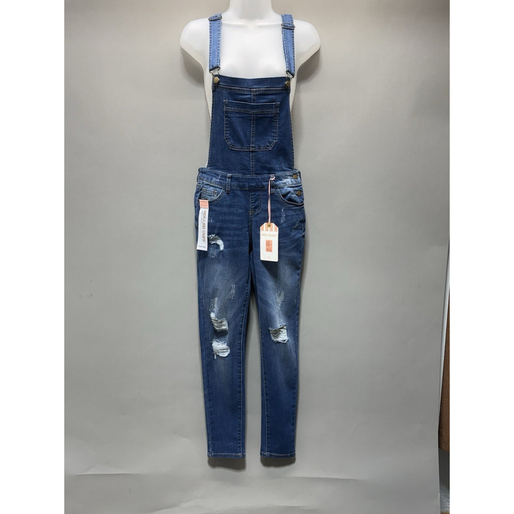 Wax Jean Denim Overalls Womens Small Distressed Skinny Ankle Bib Medium Wash