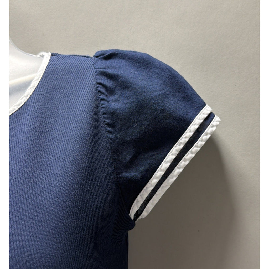 LAUREN RALPH LAUREN Pullover Navy Blue White Trim Cap Sleeve Top Size S