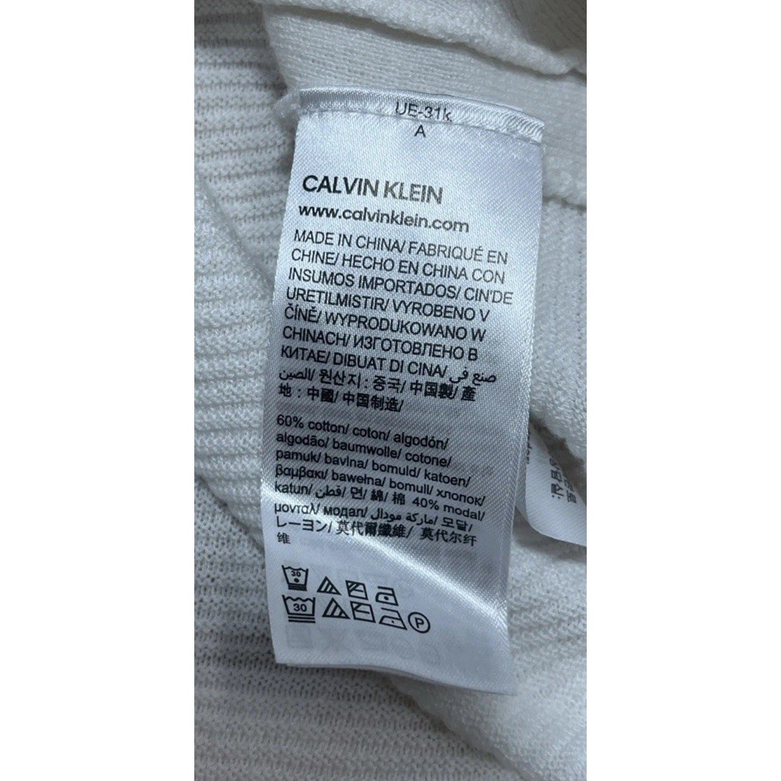 Calvin Klein Boatneck High-Low Knitted Lightweight Pullover Ivory Sweater M