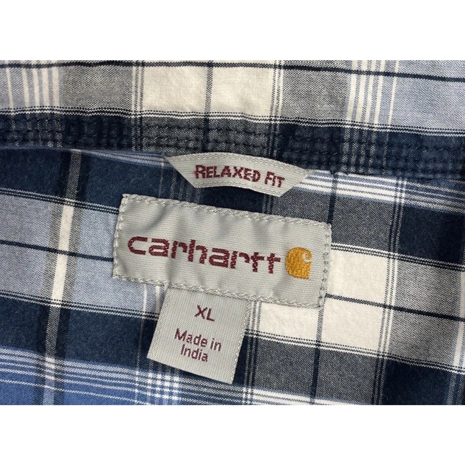 Carhartt Blue Relaxed Fit Plaid Short Sleeve Button Up Men's Size XL