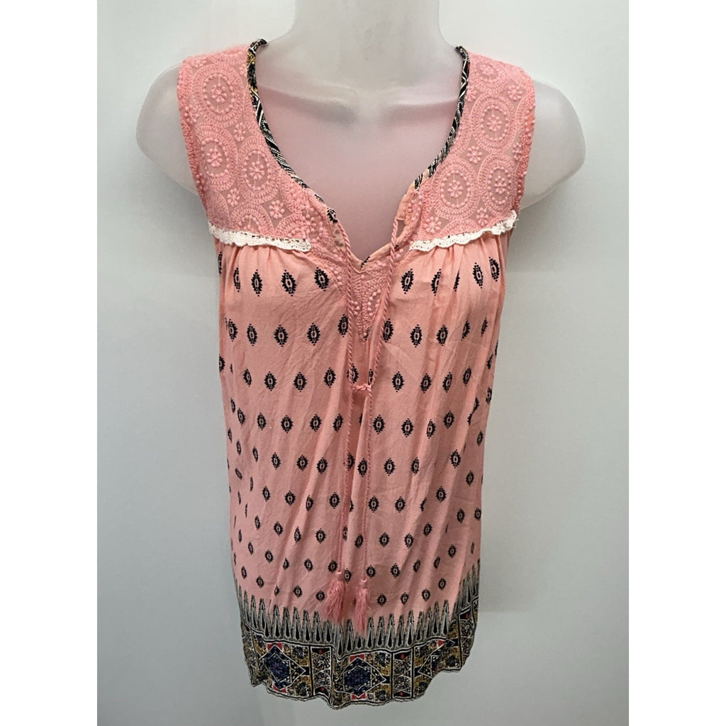 Weekend Suzanne Betro Womens Top LargeBoho Tunic Floral Paisley Sleeveless