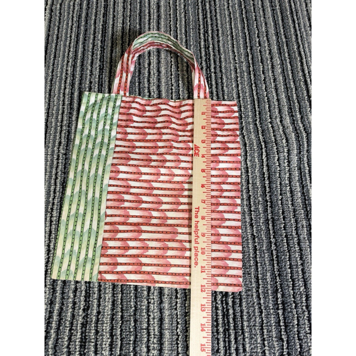 Vintage Red and Green Cotton Fabric Tote Bag Small Handbag