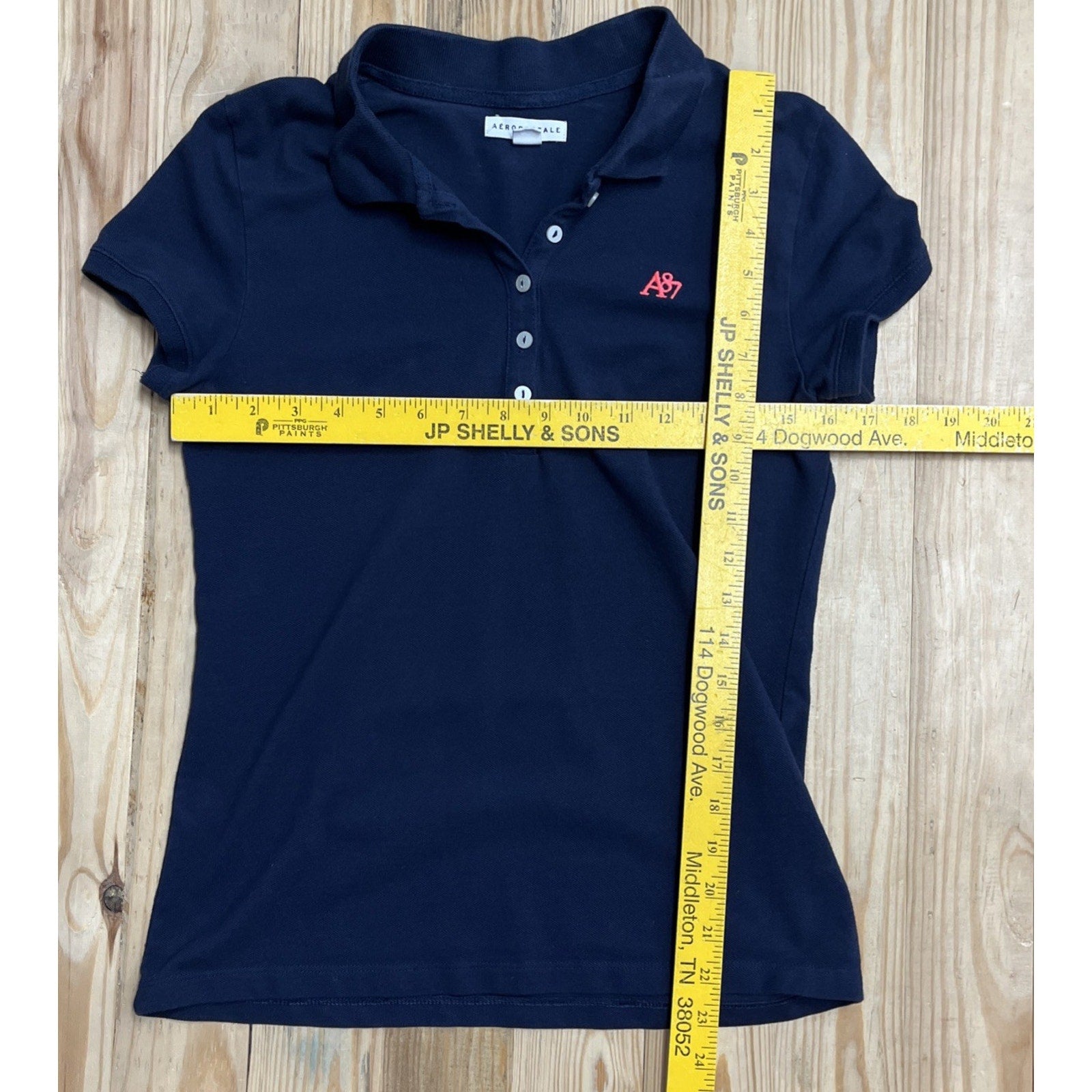 Aeropostale Navy Blue A87 Pique Polo Women's Large Preppy 5 Button