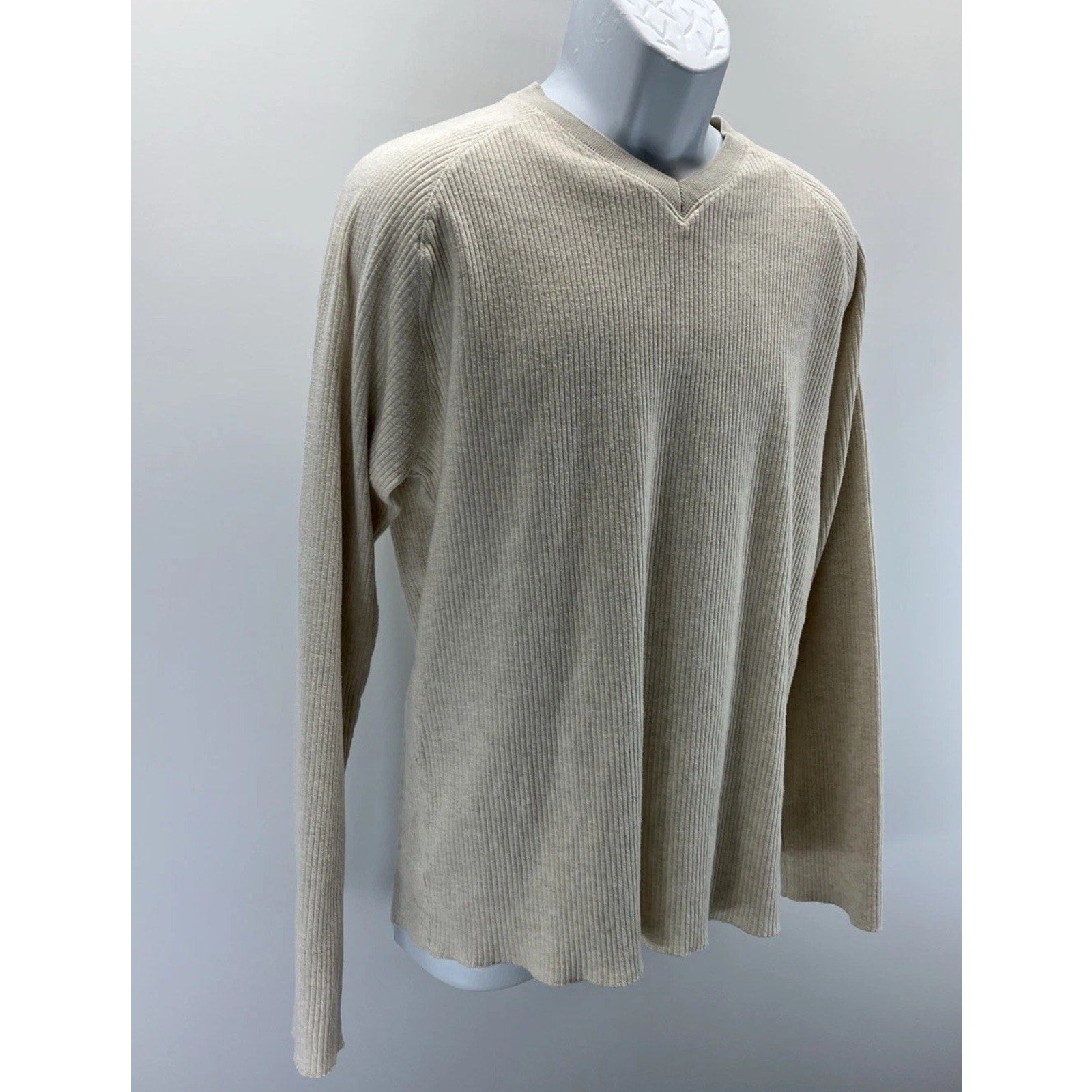 Polo Ralph Lauren Ribbed Knit Sweater Mens Medium Beige V-Neck Cotton