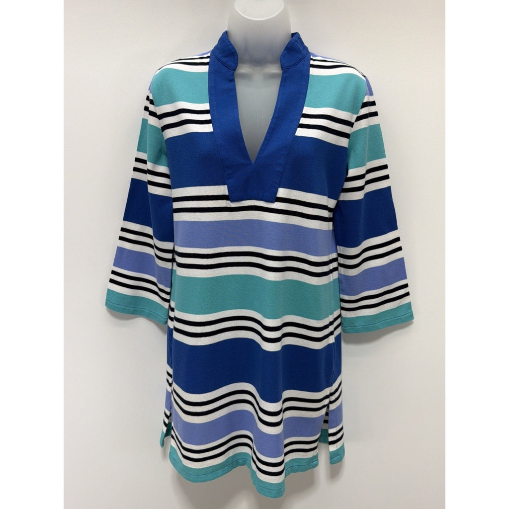 TALBOTS WOMAN Tunic/ Dress 3/4 SLEEVE MULTICOLOR STRIPED TOP Small