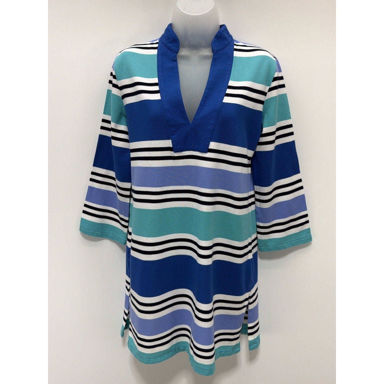 TALBOTS WOMAN Tunic/ Dress 3/4 SLEEVE MULTICOLOR STRIPED TOP Small