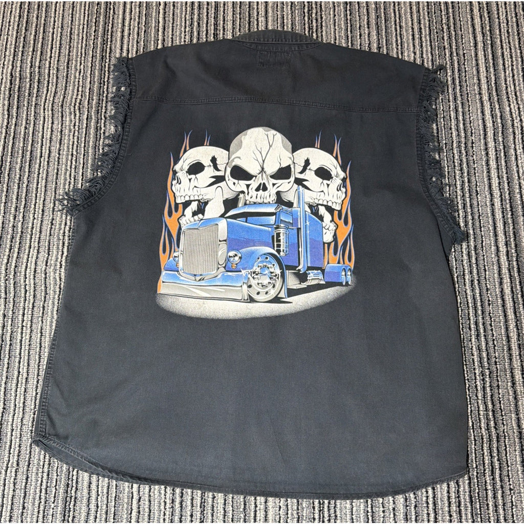 Coast American Trucker Biker Vest Black Mens Big 3X Frayed Tank Sleeveless