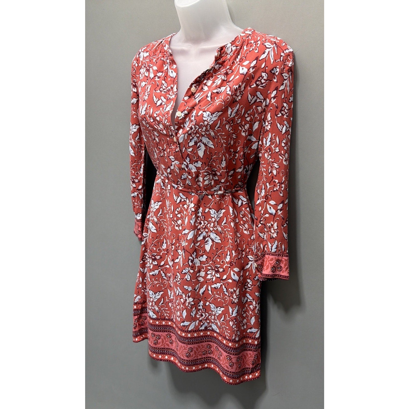 Ann Taylor Loft Petites Pink Coral Tunic Shirt Dress Floral Print Size XSP